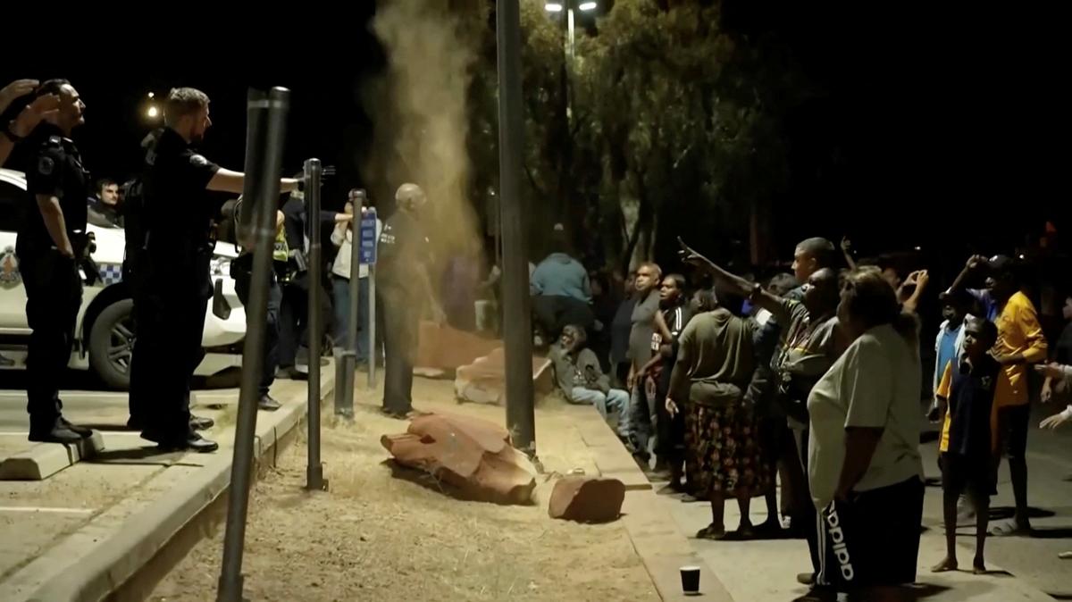 Community unrest outside Alice Springs Hospital, where a 47-year-old man arrested in connection with the alleged killing of five-year-old Kumanjayi Little Baby was taken, in Alice Springs, Australia, April 30, 2026, in this screengrab taken from a video. AUSTRALIAN BROADCASTING CORPORATION/via REUTERS