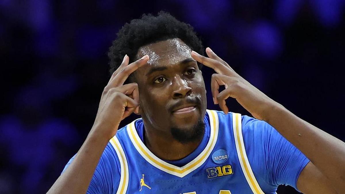  Mar 22, 2026; Philadelphia, PA, USA; UCLA Bruins center Xavier Booker (1) reacts against the UConn Huskies in the first half during a second round game of the men's 2026 NCAA Tournament at Xfinity Mobile Arena. Mandatory Credit: Bill Streicher-Imagn Images | Bill Streicher-Imagn Images 
