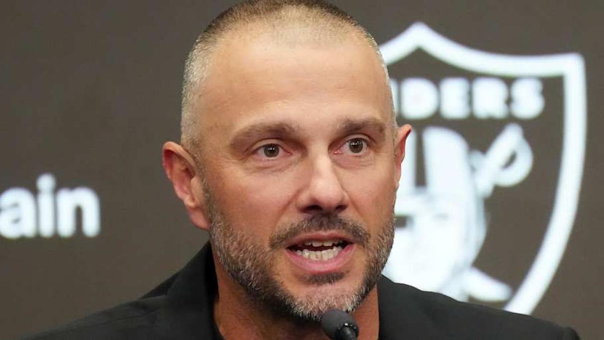  Feb 10, 2026; Henderson, NV, USA; Las Vegas Raiders general manager John Spytek at press conference at Intermountain Health Performance Center. Mandatory Credit: Kirby Lee-Imagn Images | Kirby Lee-Imagn Images 