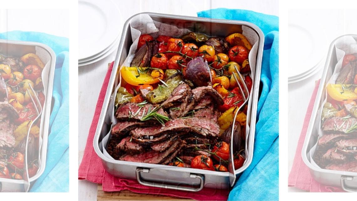 Deliciously Easy Flank Steak with Peppers, Onions and Tomatoes Recipe Is Perfect For a Weeknight-Or Any Time
