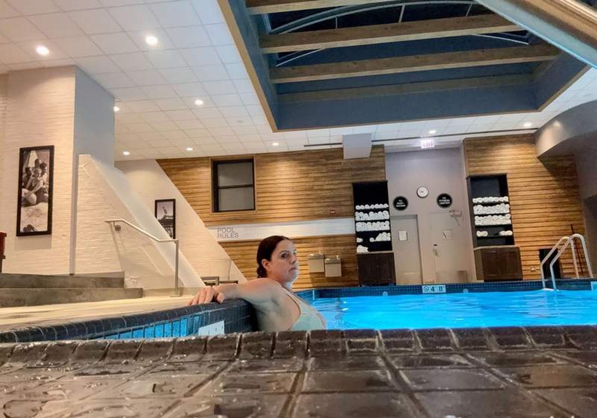  Me relaxing in the indoor pool at the Palmer House  Hilton , easily one of the nicest hotel pools I've ever experienced. Photo credit: Emily Molina 