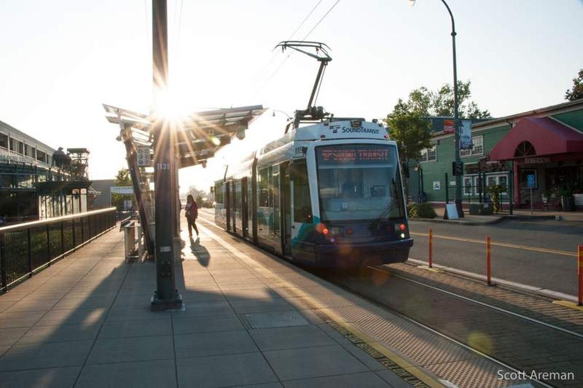  The Tacoma T-Line navigates through downtown Tacoma. Photo credit Scott Areman_sound_transit 
