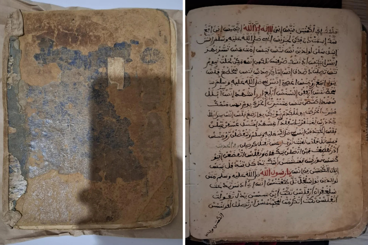  The cover and inside pages of the historic manuscript. 