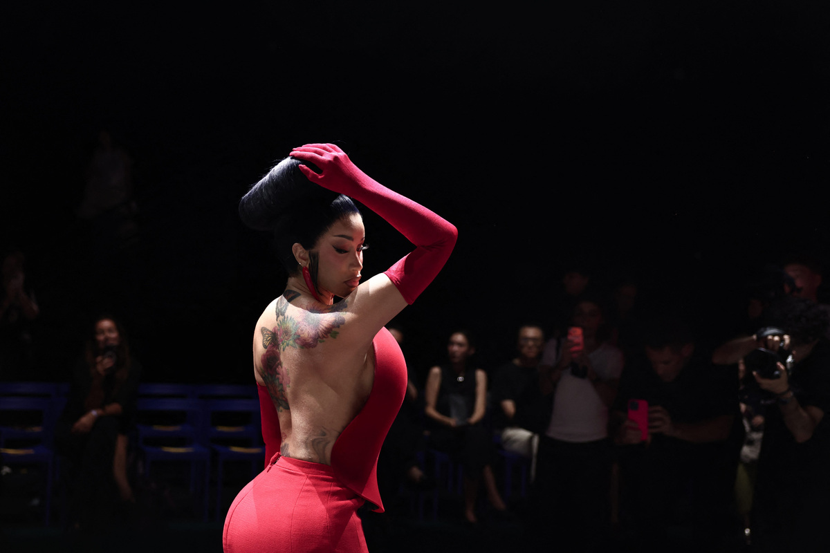 US rapper Cardi B attends the Robert Wun Women Haute Couture fall/winter 2026-2027 collection as part of the Paris Fashion Week, in Paris, on July 8, 2026. (