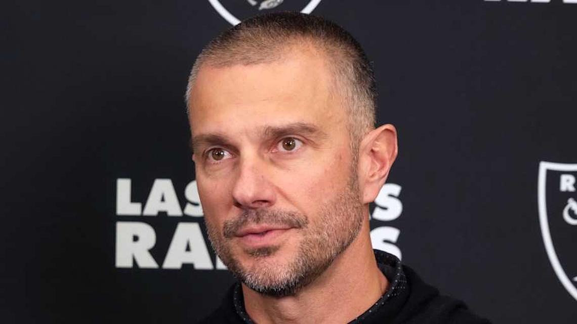  Feb 25, 2025; Indianapolis, IN, USA; Las Vegas Raiders general manager John Spytek on radio row during the NFL Scouting Combine at the Indiana Convention Center. Mandatory Credit: Kirby Lee-Imagn Images | Kirby Lee-Imagn Images 