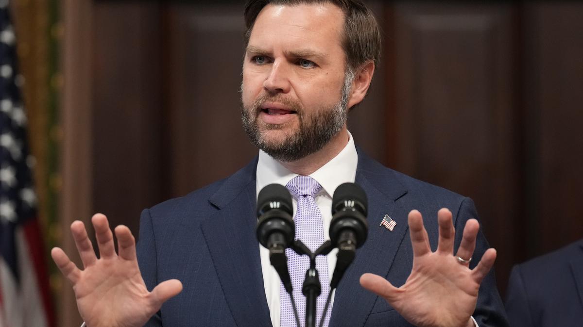 Vance Fraud Task Force. Vice President JD Vance speaks to the media from the Eisenhower Executive Office Building on the White House campus, Wednesday, May 13, 2026, in Washington. (AP Photo/Jacquelyn Martin)