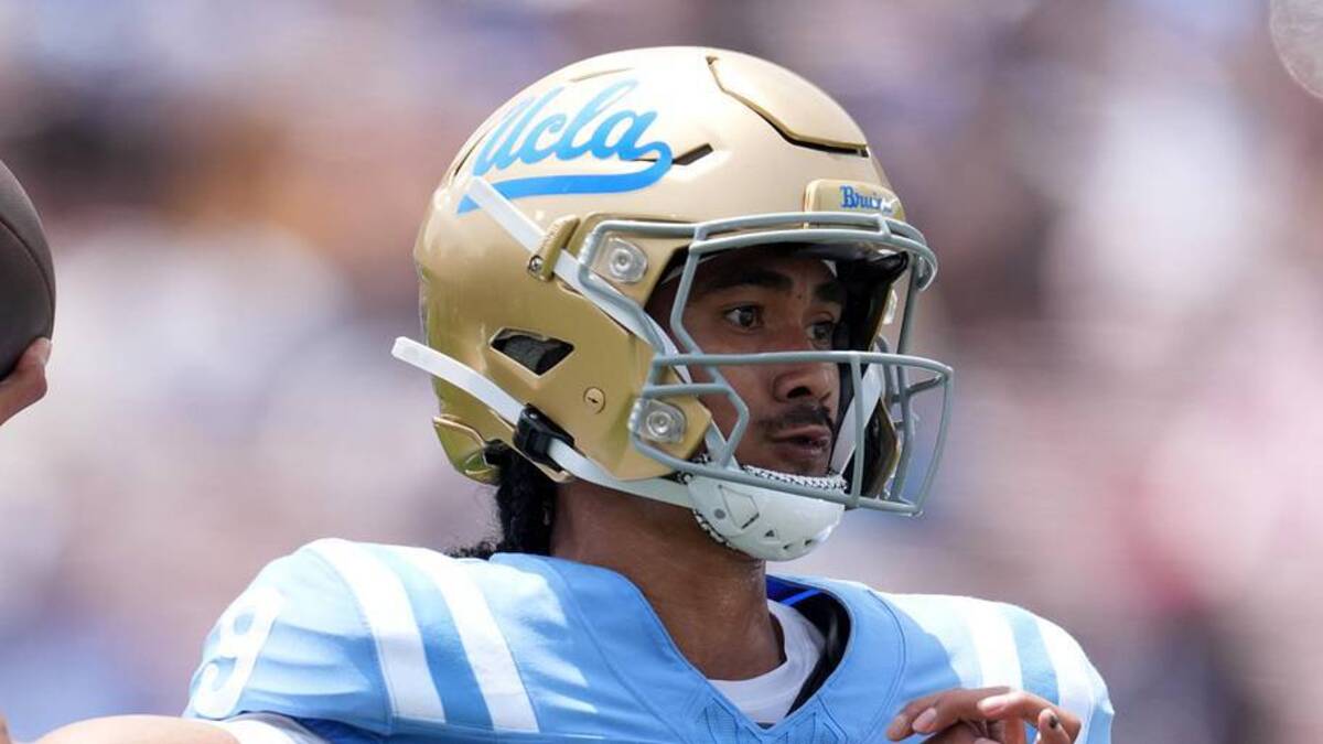 May 2, 2026; Pasadena, CA, USA; UCLA Bruins quarterback Nico Iamaleava (9) throws the ball during the spring game at Rose Bowl. Mandatory Credit: Kirby Lee-Imagn Images | Kirby Lee-Imagn Images 