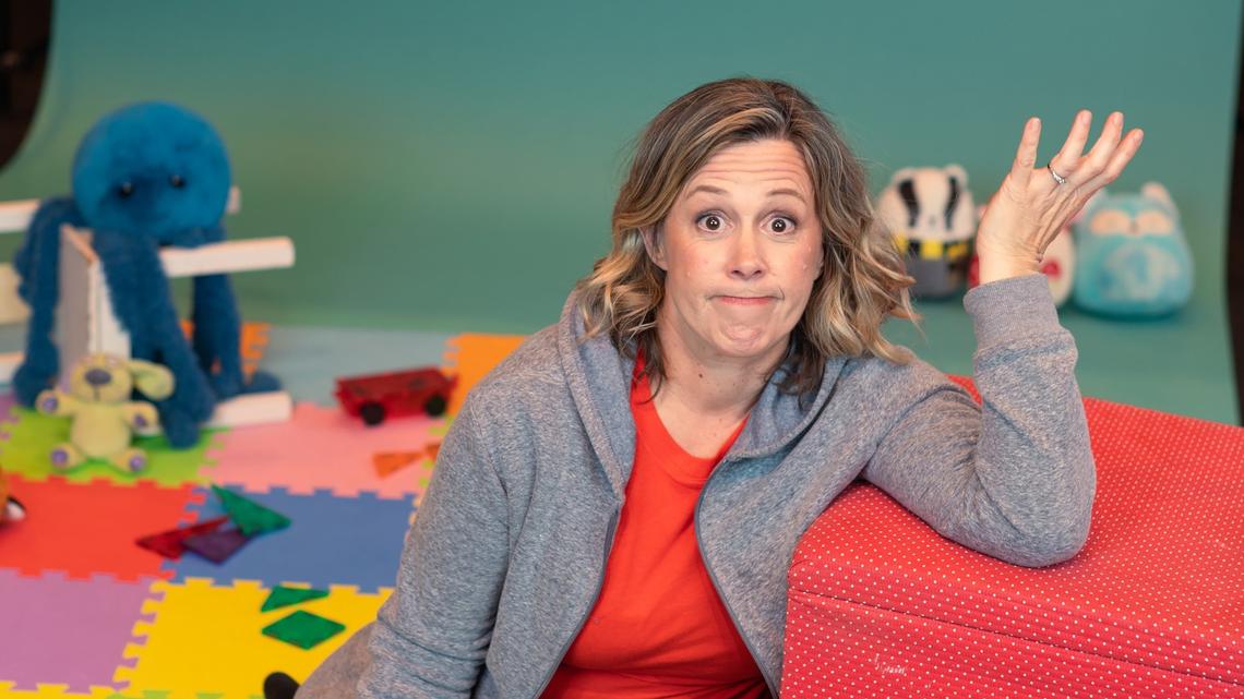 Megan Dolan on the set of her solo show “Not the Right Mom: A Full Spectrum Comedy.” (Poway OnStage/TNS)