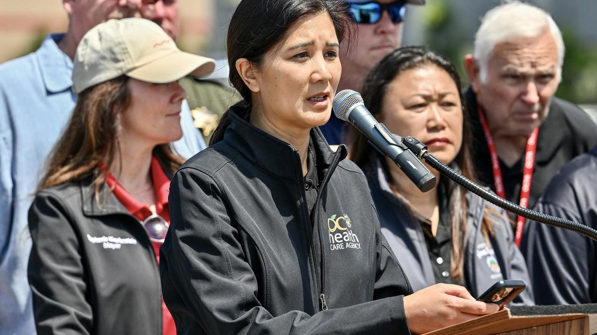 Orange County Health Officer Dr. Regina Chinsio-Kwong said the MMA chemical is "very toxic" during a news conference at Los Alamitos racetrack in Cypress, California, to give an update on a hazmat situation in Garden Grove on Friday, May 22, 2026. (Jeff Gritchen/Orange County Register/TNS)