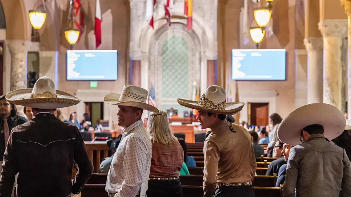 Rodeo proponents leave the Los Angeles City Council chambers Tuesday, June 9, 2026, in Los Angeles. (Myung J. Chun/Los Angeles Times/TNS)