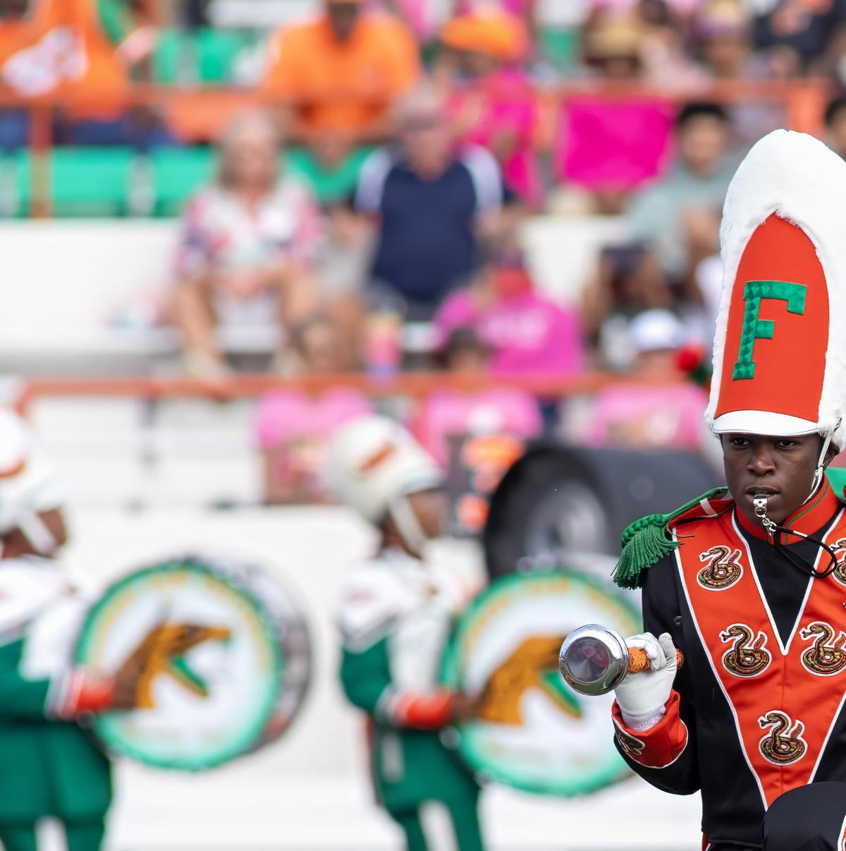  Dupe leading the Marching 100 at Bragg Stadium.