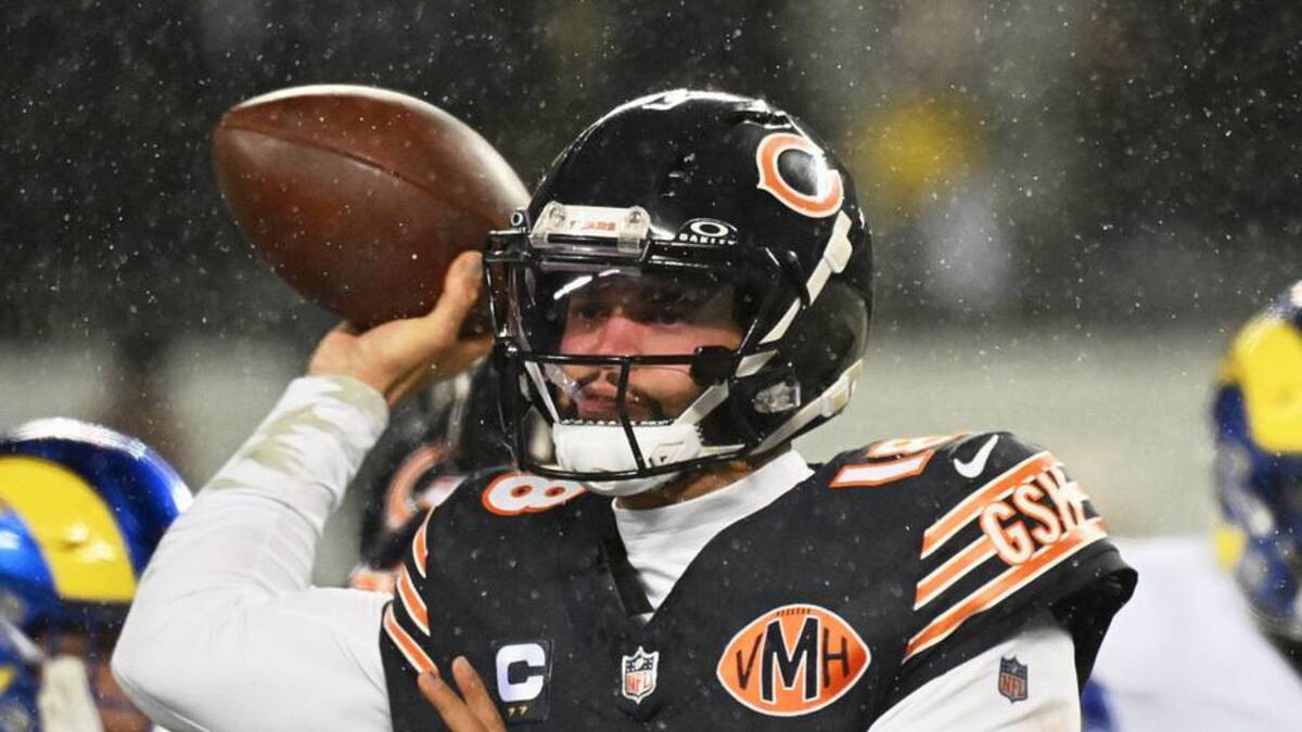  Jan 18, 2026; Chicago, IL, USA; Chicago Bears quarterback Caleb Williams (18) throws a pass against the Los Angeles Rams during the third quarter of an NFC Divisional Round game at Soldier Field. Mandatory Credit: Matt Marton-Imagn Images | IMAGN IMAGES via Reuters Connect 