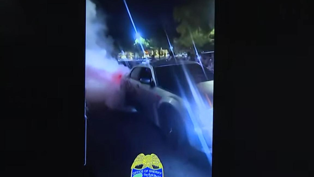 This video image shows a car doing a burnout at one of four meet-ups that the Jacksonville Sheriff's Office and Florida Highway Patrol targeted June 27.