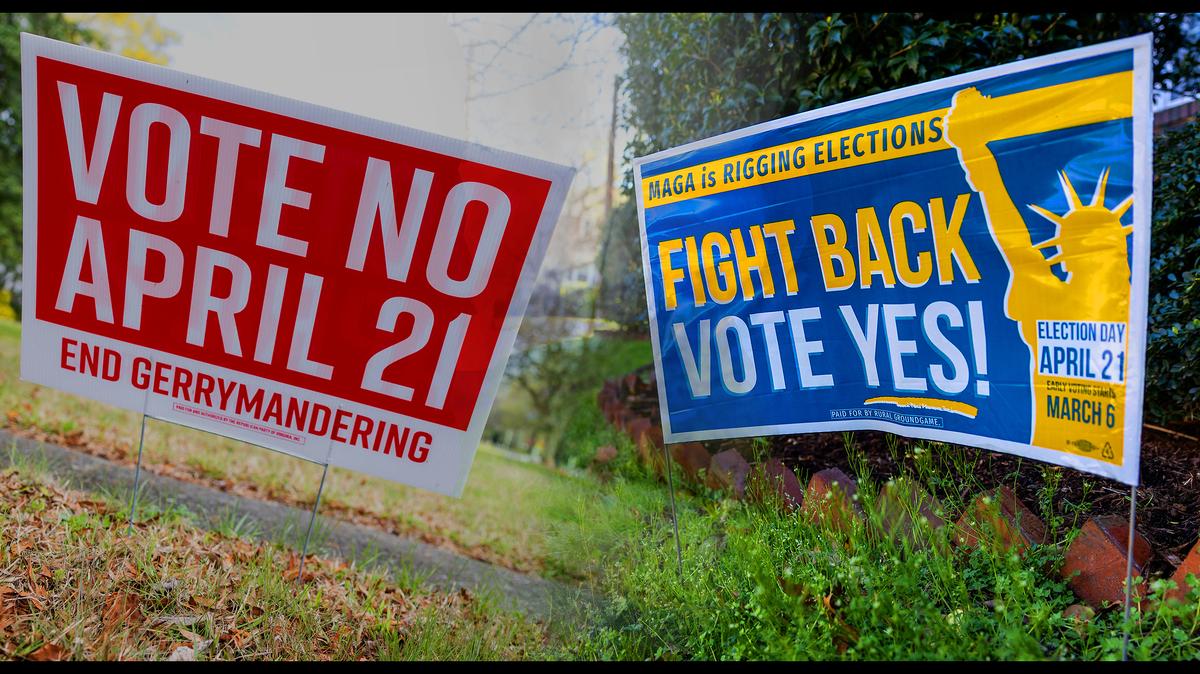 Photo illustration ahead of the April 21, 2026, redistricting referendum in Virginia. (Kendall Warner/The Virginian-Pilot/TNS)