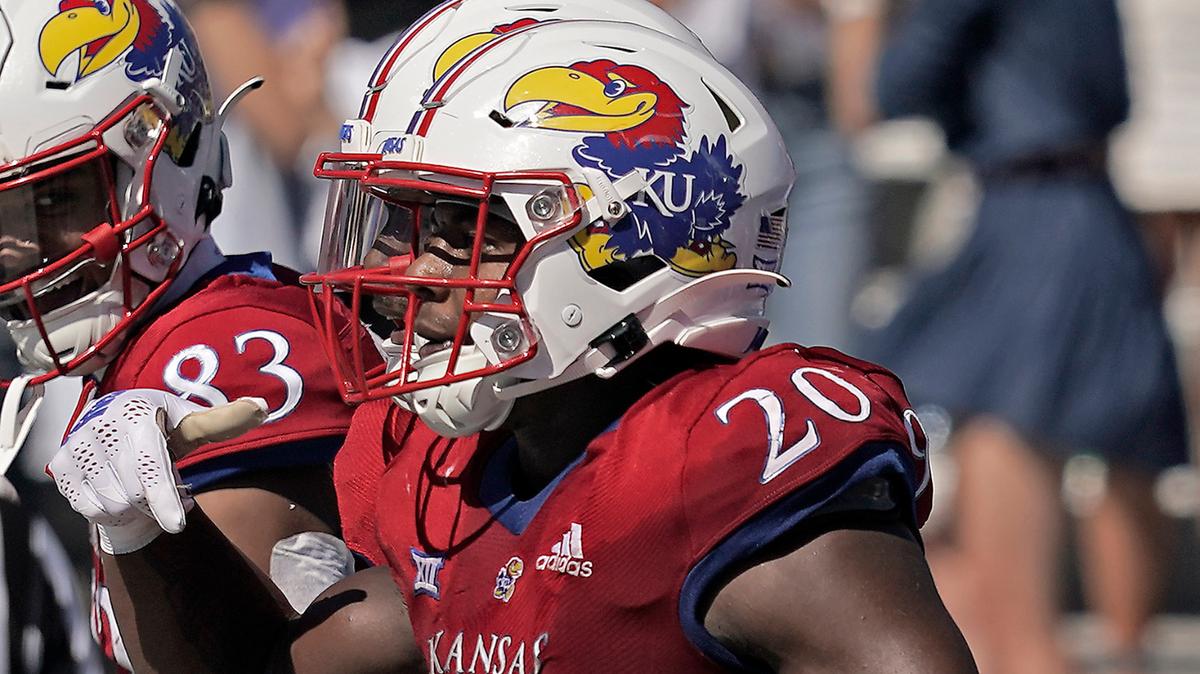 Kansas running back Daniel Hishaw Jr. celebrates after scoring a touchdown against Duke on Saturday, Sept. 24, 2022.