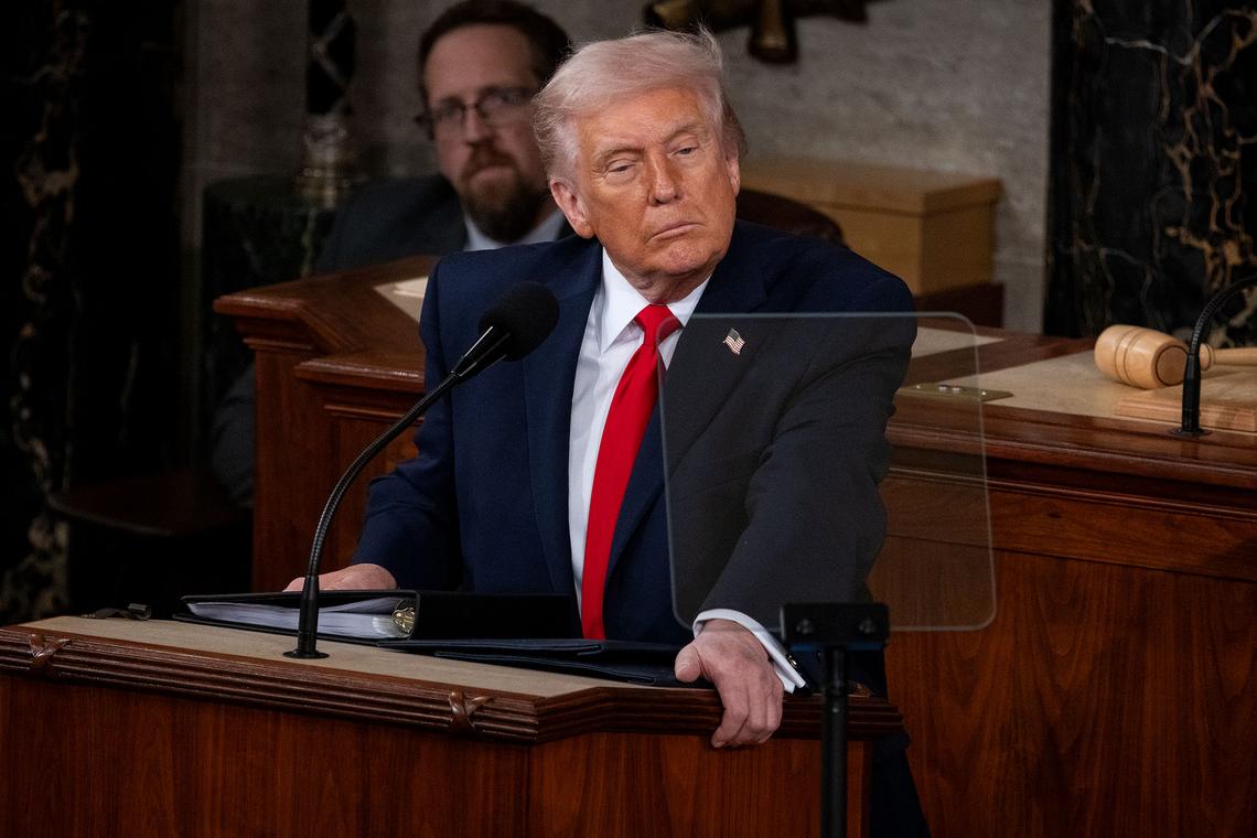  US President Donald Trump delivers his State of the Union address to a joint session of Congress in the chambers of the U.S. House of Representatives in Washington, DC on February 24, 2026.Nathan Posner/Anadolu via Getty Images 