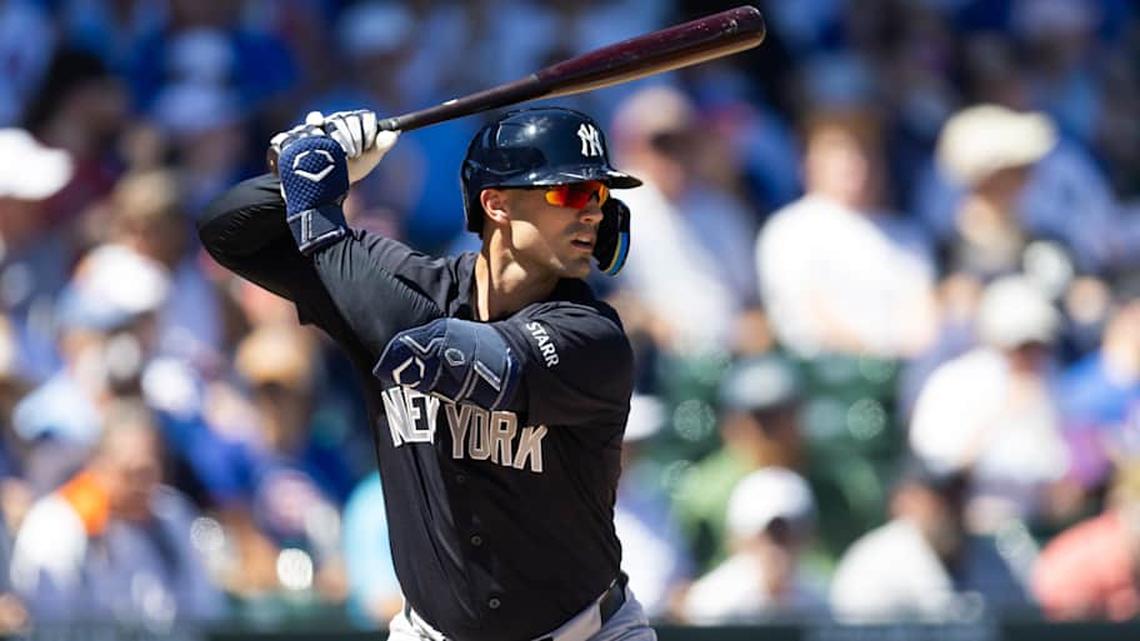  New York Yankees outfielder Randal Grichuk against the Chicago Cubs during spring training at Sloan Park. | Mark J. Rebilas-Imagn Images 