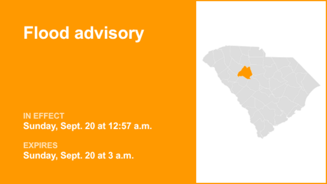 Newberry County placed under a flood advisory until 3 a.m. Sunday due to intense downpours 