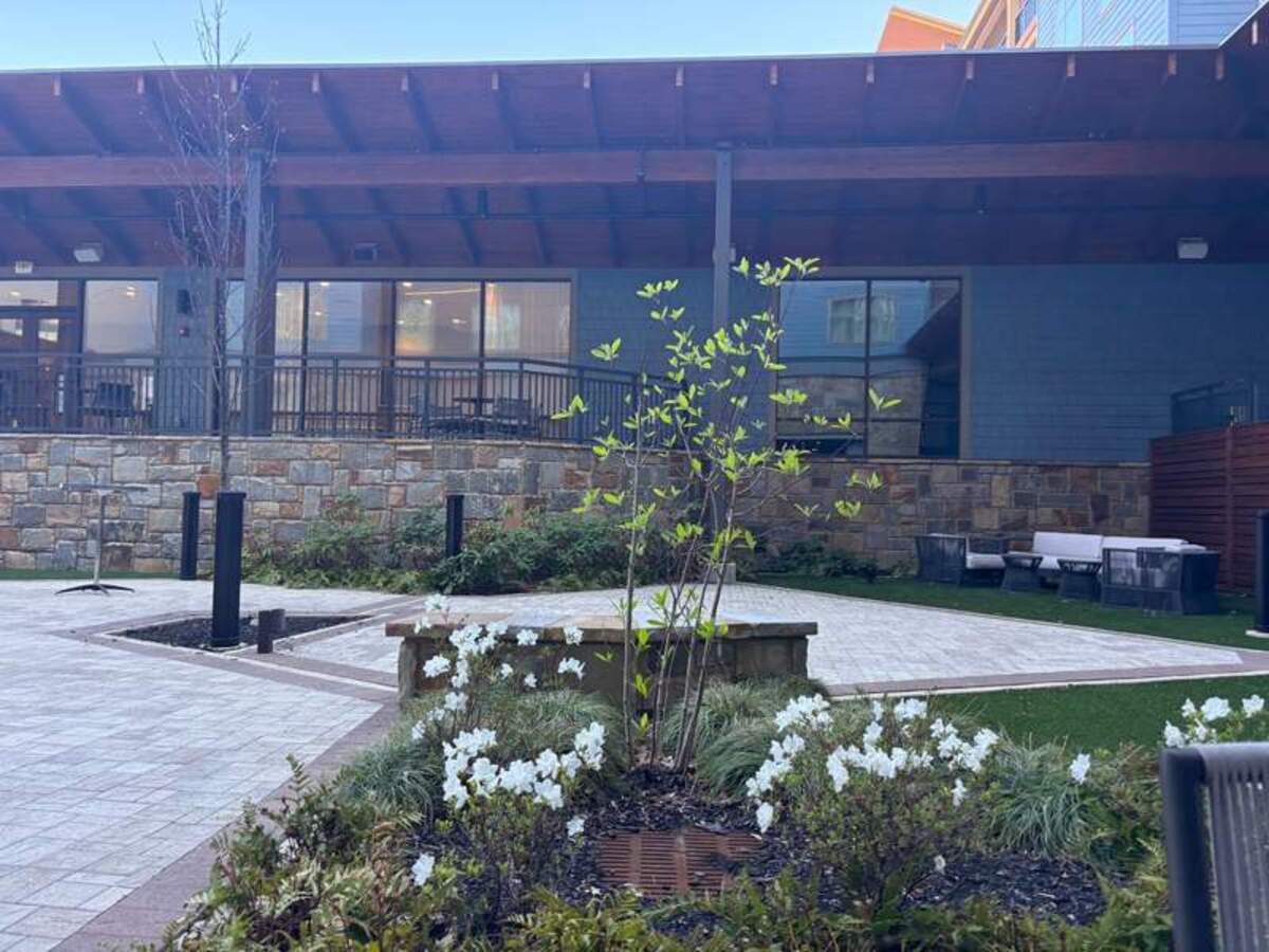  Unwinding at the Embassy Suites’ outdoor lounge-the perfect spot to enjoy a couple of complimentary drinks before heading out for a romantic dinner. Photo credit: Emily Caldwell 