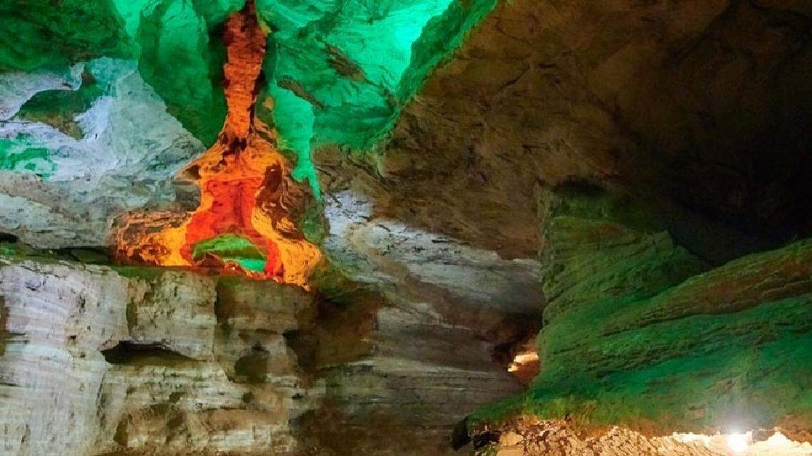 A view from inside of Laurel Caverns.