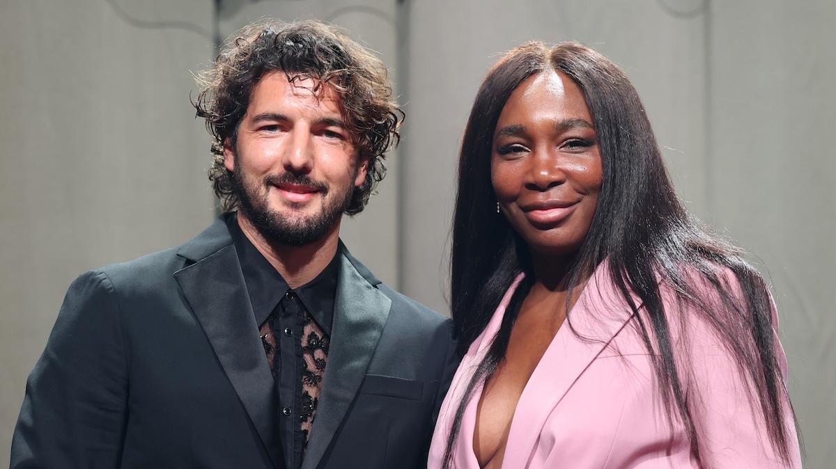 Andrea Preti and Venus Williams attend the photocall ahead of the Dsquared2 F/W 2025 - 2026 runway during the Milan Fashion Week - Womenswear Fall/Winter 2025/2026 at on February 25, 2025 in Milan, Italy. 