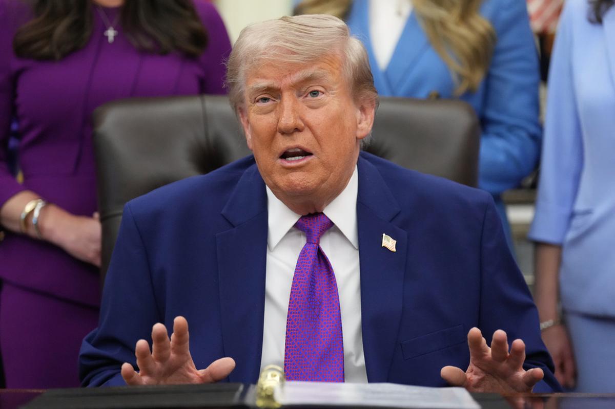  President Donald Trump speaks to reporters at an event in the Oval Office of the White House on May 11, 2026. 