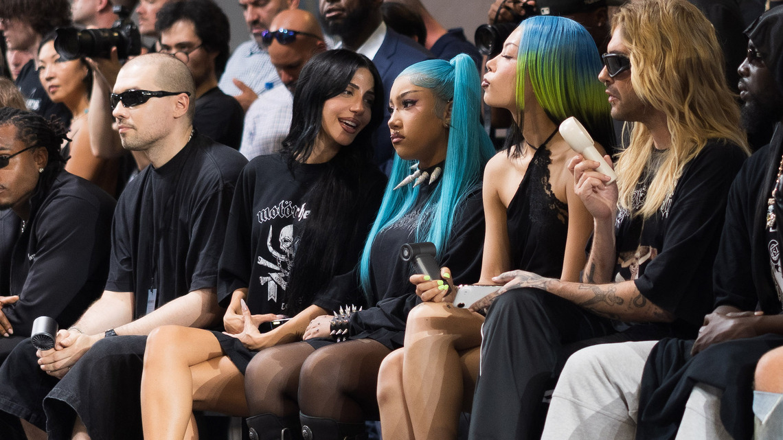 Kim Kardashian's Daughter North Flaunts Blue Hair at Paris Fashion Week 