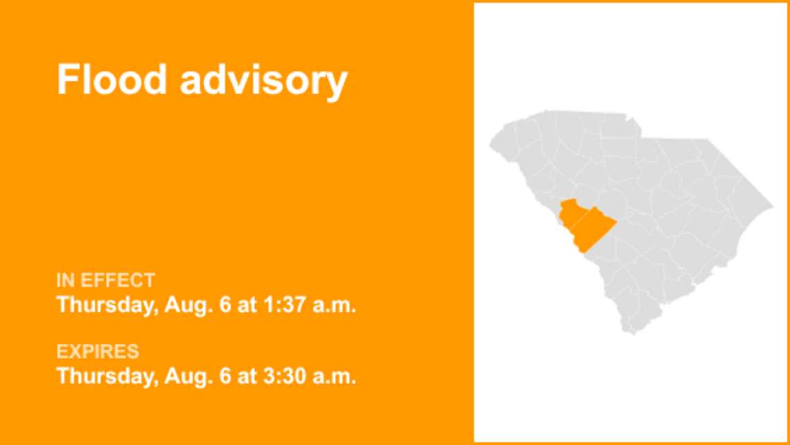 UPDATE: Aiken and Edgefield counties under a flood advisory early Thursday morning 
