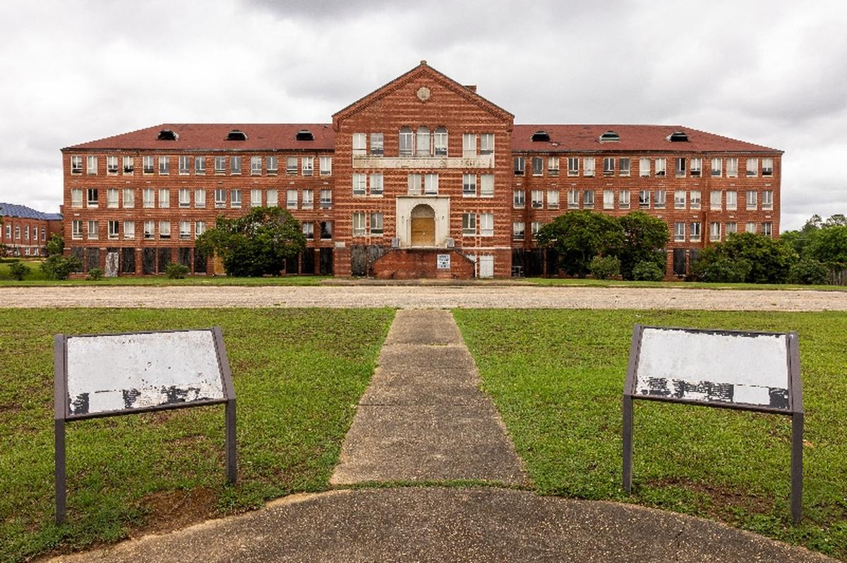 The shuttered hospital on the City of St. Jude campus, one of the four sites where people camped during the 1965 march from Selma to Montgomery, stands in Montgomery, Alabama, U.S., May 7, 2026.  REUTERS/Kevin Mohatt
