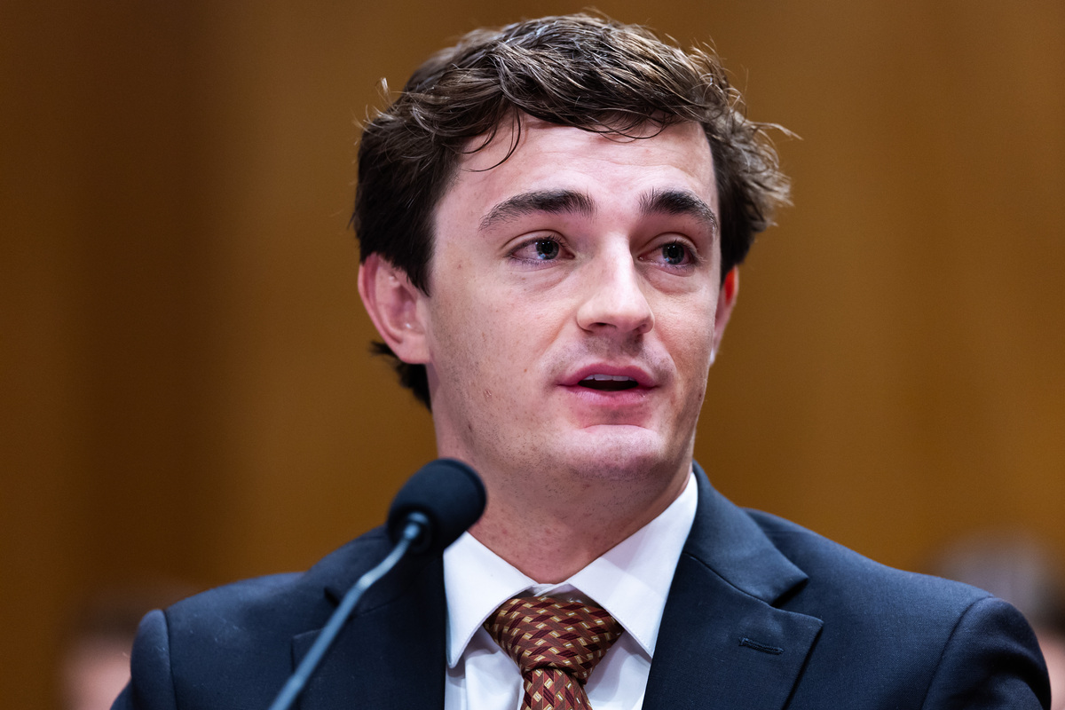  Conservative YouTuber and influencer Nick Shirley speaks during a Senate Homeland Security and Governmental Affairs Committee hearing on exposing fraud, in the Dirksen Senate Office Building on Wednesday in Washington, D.C. (Photo by Finn Gomez/Getty Images) 