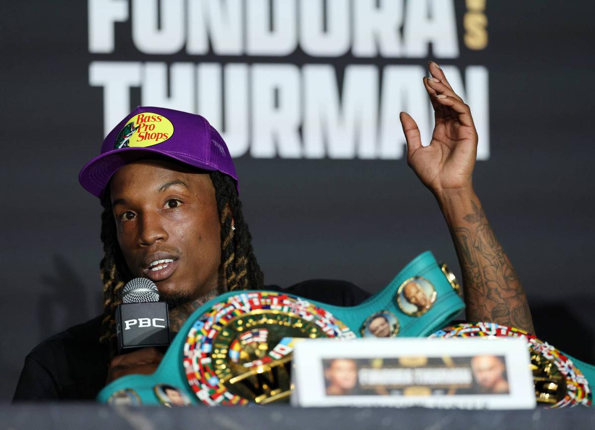  O'Shaquie Foster speaks during a press conference Kevork Djansezian/Getty Images