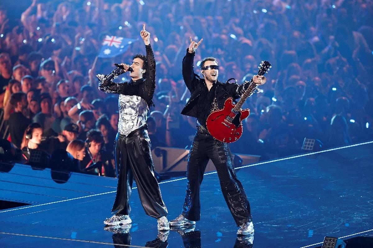 COSMO, representing Austria, performs "Tanzschein" during the dress rehearsal 2 of the Grand Final of the 2026 Eurovision Song Contest, in Vienna, Austria, May 15, 2026. REUTERS/Lisa Leutner