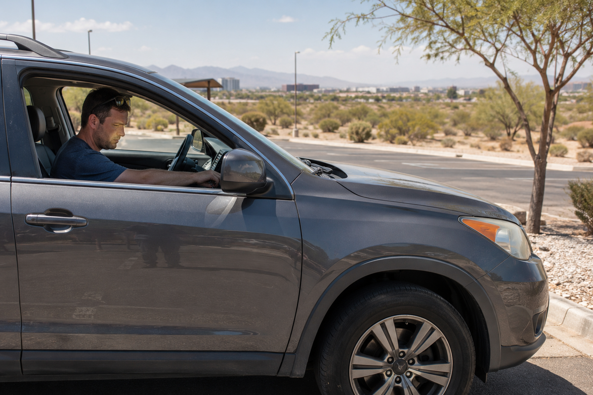  SUV in desert parking with driver ChatGPT