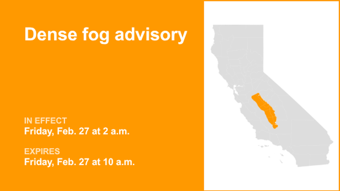 UPDATE: Dense fog advisory for Central Valley until Friday morning, says the NWS 