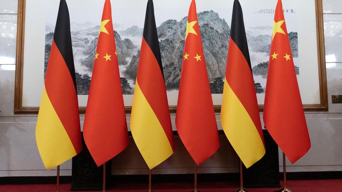 German and Chinese flags are displayed at the Diaoyutai State Guesthouse in Beijing, China, 25 February, 2026.  JESSICA LEE/Pool via REUTERS