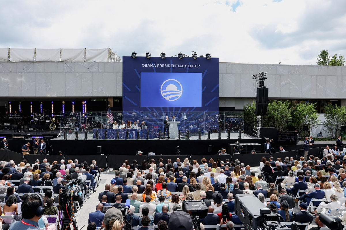 General view during a dedication ceremony for the opening of the Obama Presidential Center, in Chicago, Illinois, U.S., June 18, 2026. REUTERS/Brendan McDermid