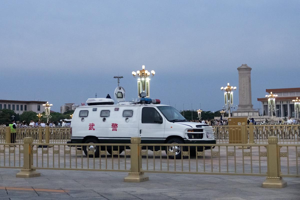 An armoured police car is parked in the Tiananmen Square in Beijing, China, June 3, 2026. REUTERS/Maxim Shemetov