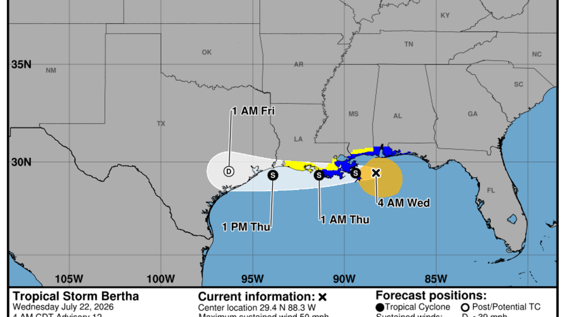 Wednesday, July 22 update: Latest on Tropical Storm Bertha from the NHC 