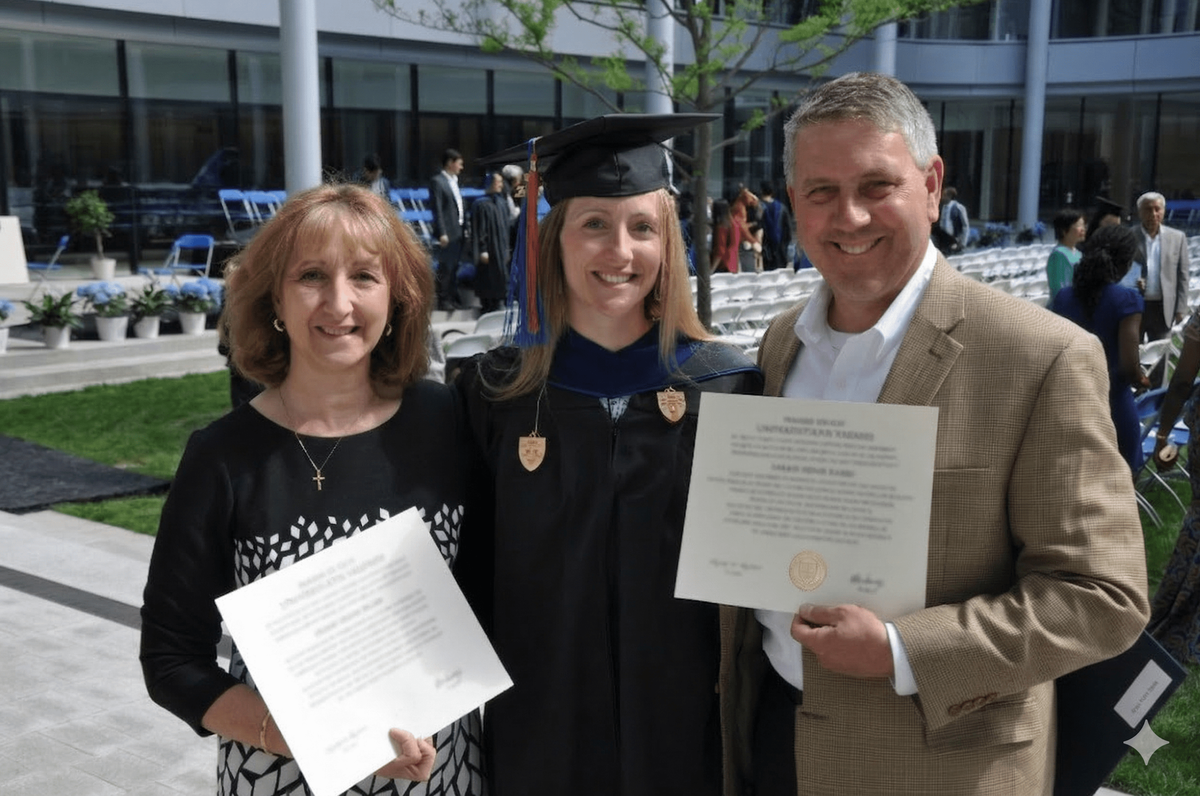  Sarah Barbo with her parents at her graduation ceremony at Yale University in 2014. (Photo courtesy of the author) 