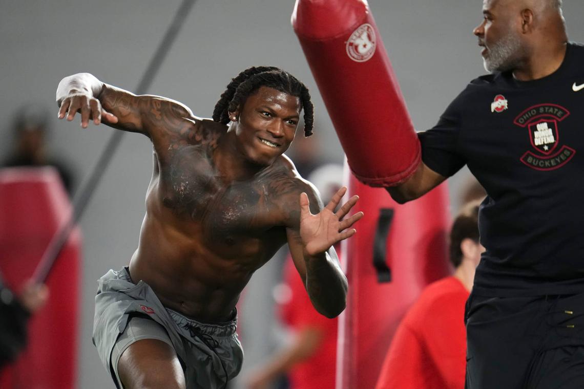  Ohio State Buckeyes linebacker Arvell Reese during Pro Day for NFL scouts at the Woody Hayes Athletics Center. Adam Cairns/Columbus Dispatch / USA TODAY NETWORK via Imagn Images