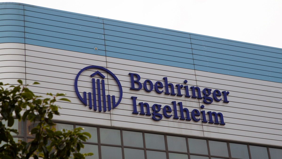 The logo of German pharmaceutical company Boehringer Ingelheim is seen at its building in Shanghai, China February 1, 2019. Picture taken February 1, 2019. REUTERS/Stringer