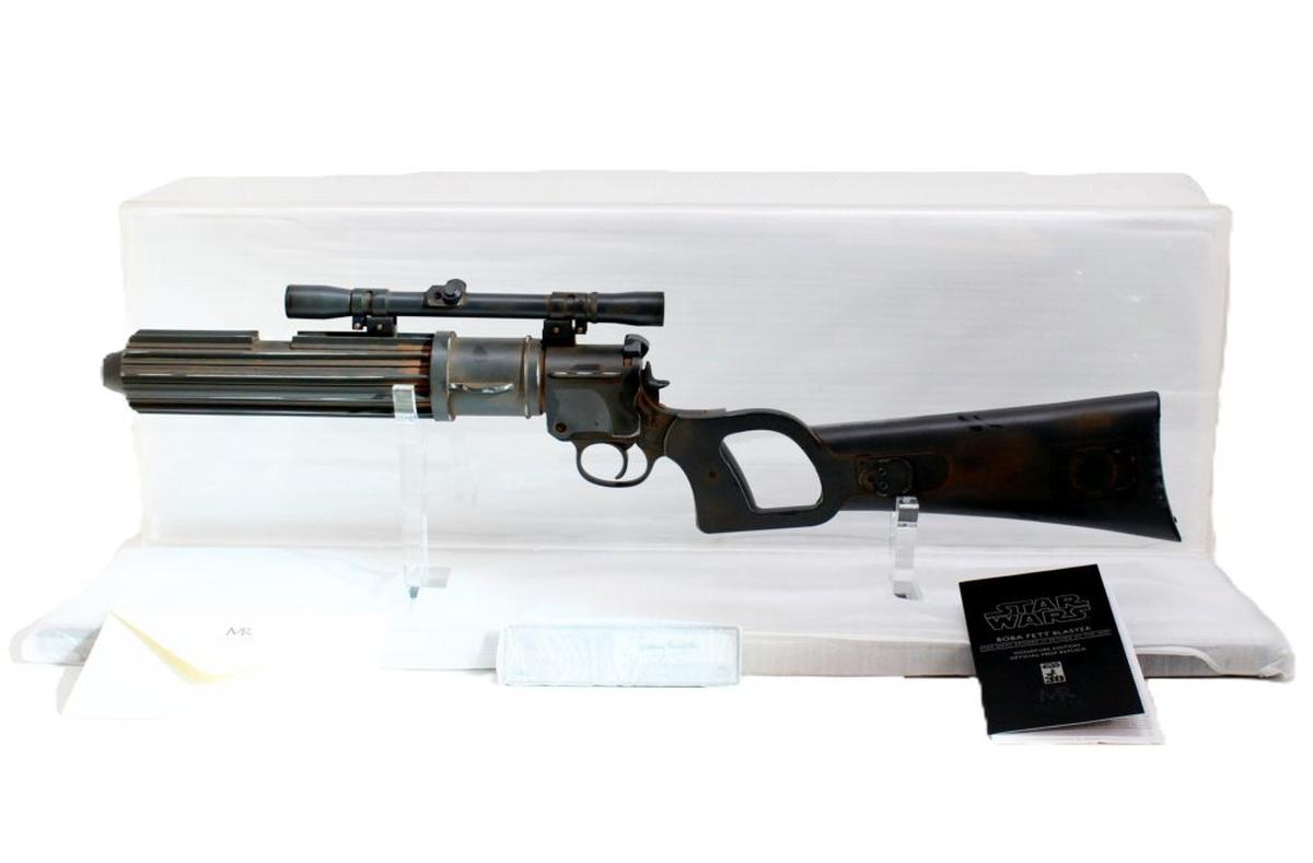  A boxed Boba Fett Blaster from the Master Replicas: Signature Edition, Star Wars: Episode VI Return of the Jedi, sold for £1,350 beating its pre-sale guide price of £800-£1,200. (Hansons Auctioneers via SWNS) 