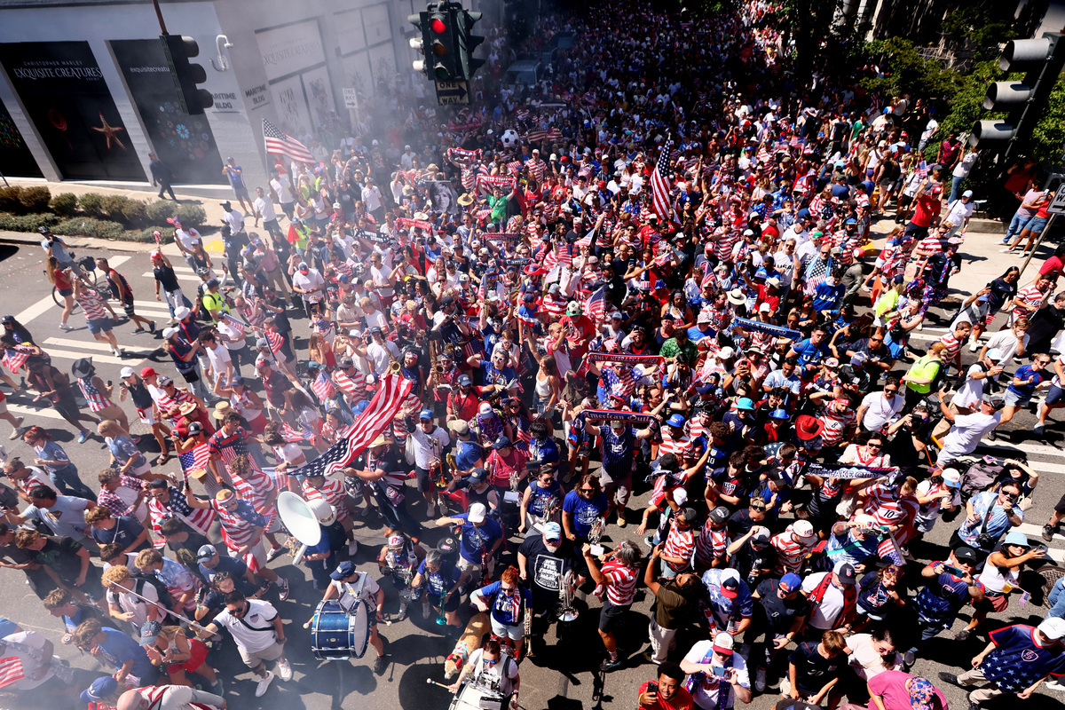 Soccer Football - FIFA World Cup 2026 - Round of 16 - United States v Belgium - Fans gather in Seattle - Seattle, Washington, U.S. - July 6, 2026 United States fans gather before the match in Seattle IMAGN IMAGES via Reuters/Kevin Ng