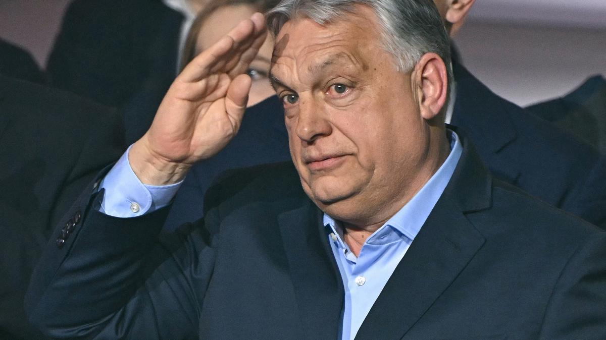 Hungary's Prime Minister Viktor Orban salutes to supporters at the Balna centre in Budapest during a general election in Hungary, on April 12, 2026. Hungary's nationalist Prime Minister Viktor Orban conceded defeat in parliamentary elections to his rival, conservative Peter Magyar, a former government insider and political newcomer who has promised "system change." (Attila Kisbenedek/AFP via Getty Images/TNS)