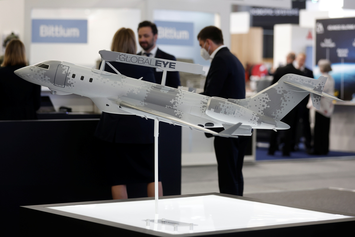 The scale of a GlobalEye, a multi-role airborne early warning & control (AEW&C) from Swedish defence and security company Saab is pictured at the Eurosatory international defence and security exhibition in Villepinte, near Paris, France June 13, 2022. REUTERS/Benoit Tessier