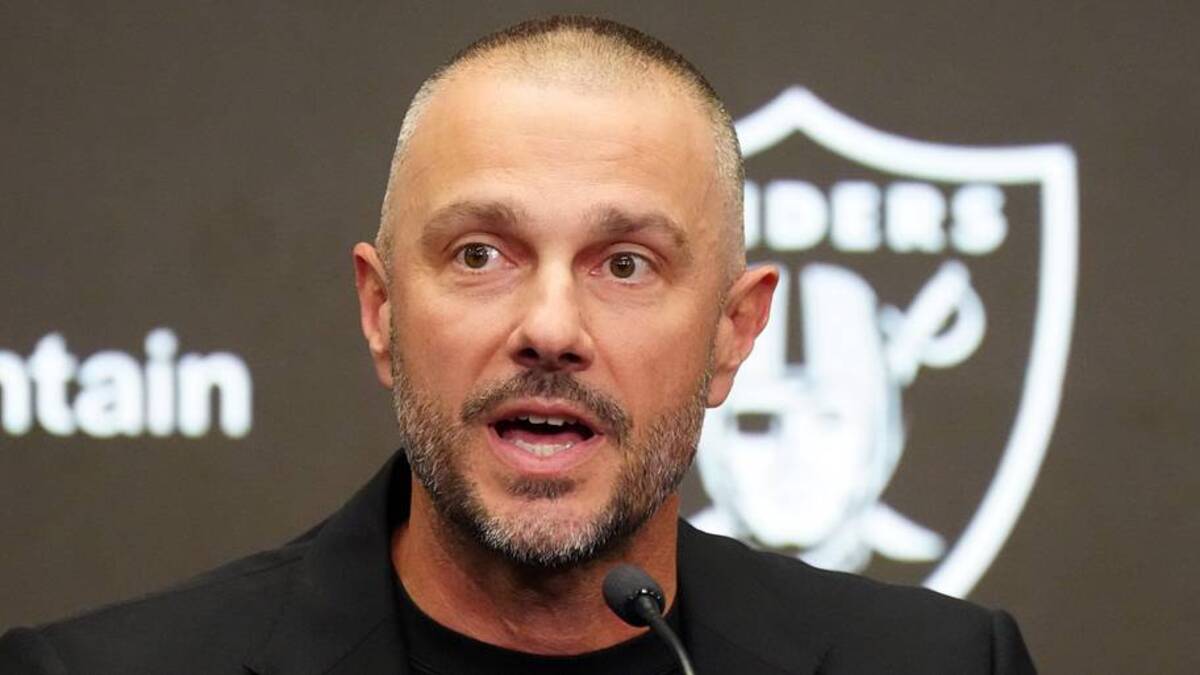  Feb 10, 2026; Henderson, NV, USA; Las Vegas Raiders general manager John Spytek at press conference at Intermountain Health Performance Center. Mandatory Credit: Kirby Lee-Imagn Images | Kirby Lee-Imagn Images 