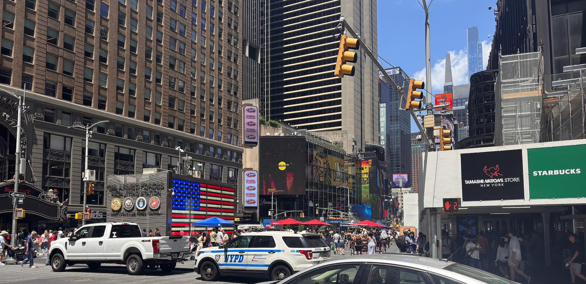New York City's Times Square on July 3, 2026, right before America250 celebrations were underway.