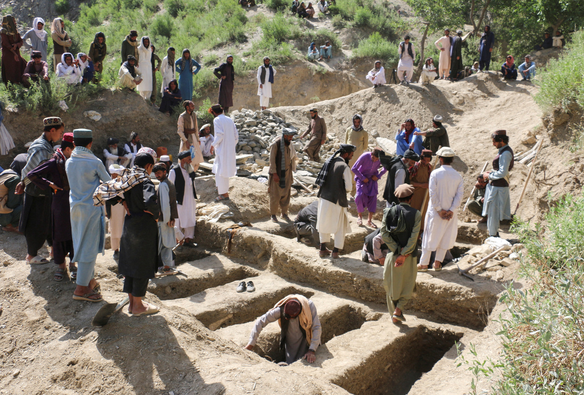 People dig graves for victims who died in what the Taliban said was a Pakistani airstrike in Mani village, Spera District, Khost Province, Afghanistan, June 10, 2026. REUTERS/Stringer
