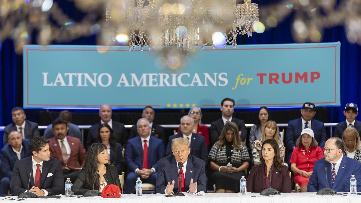 Then-Republican presidential candidate and former President Donald Trump speaks during a roundtable discussion with local Latino leaders at Trump National Doral Miami on Oct. 22, 2024, in Doral, Florida. Trump's approval rating among Latinos has taken a hit in 2026 well into his second term in office. (Matias J. Ocner/Miami Herald/TNS)