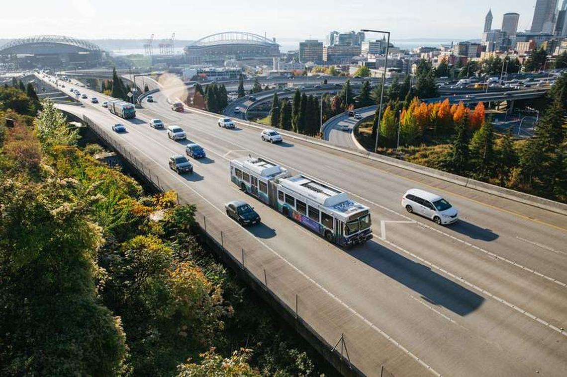  Sound Transit Express Buses are a convenient way to get to the airport from Tacoma. Photo credit: Sound Transit 
